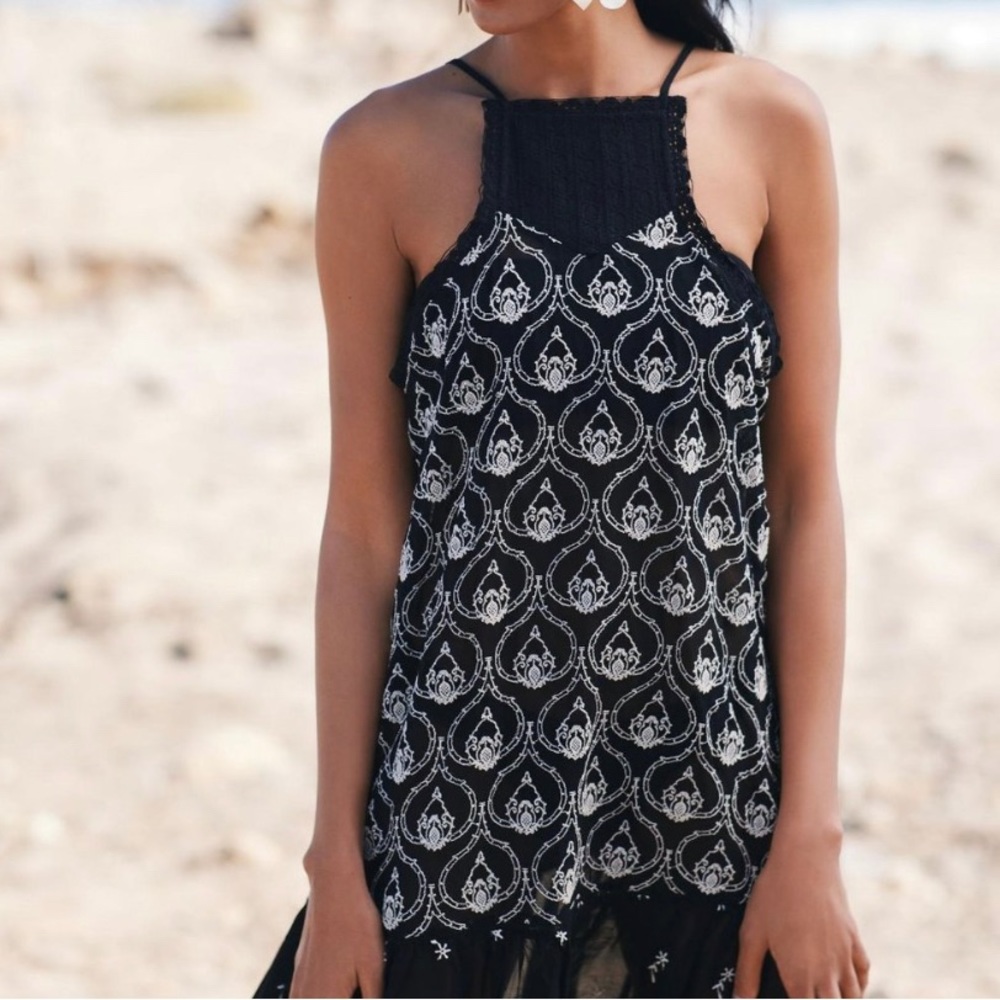 Anthropologie Sheer Embroidered mini Dress